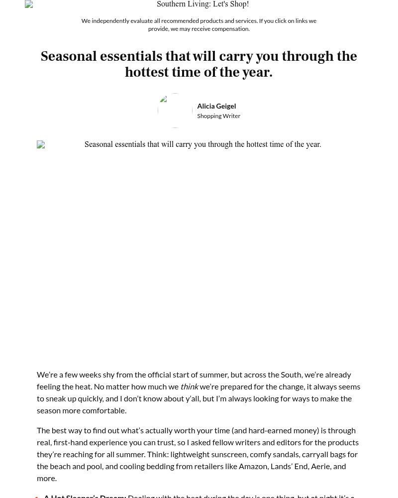 Screenshot of email sent to a Southern Living Newsletter subscriber