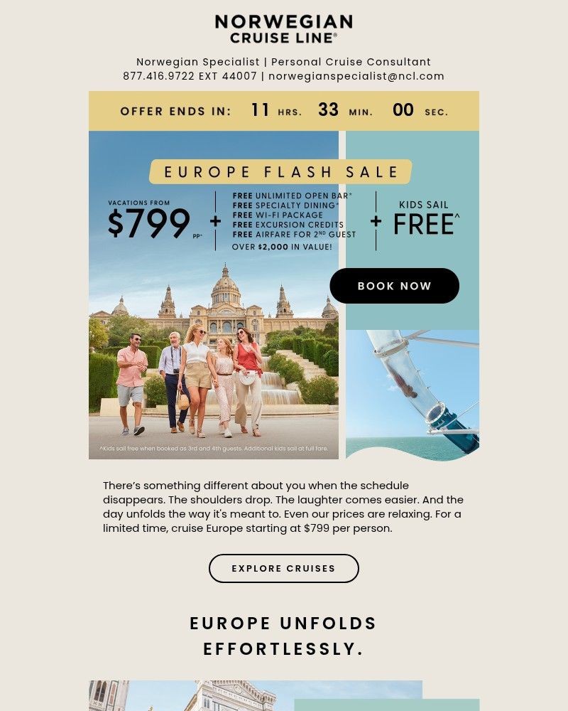 Screenshot of email sent to a Norwegian Cruise Line Newsletter subscriber