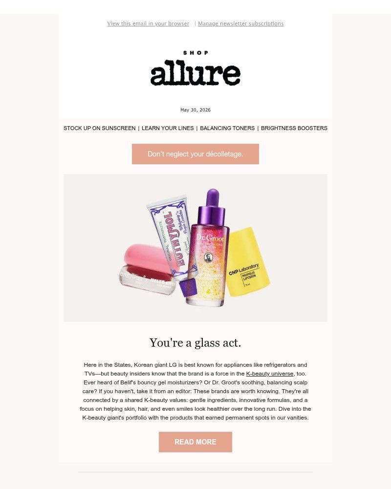 Screenshot of email sent to a allure Newsletter subscriber