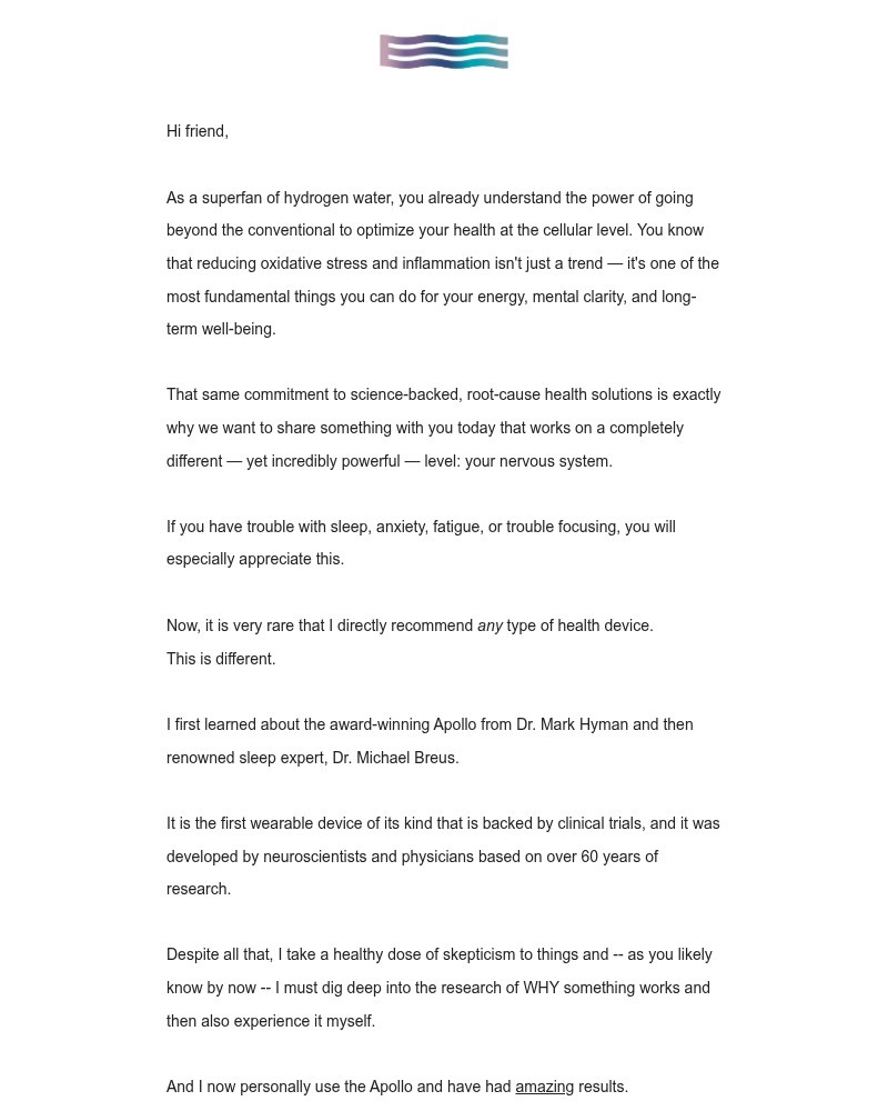 Screenshot of email sent to a Echo Water Newsletter subscriber