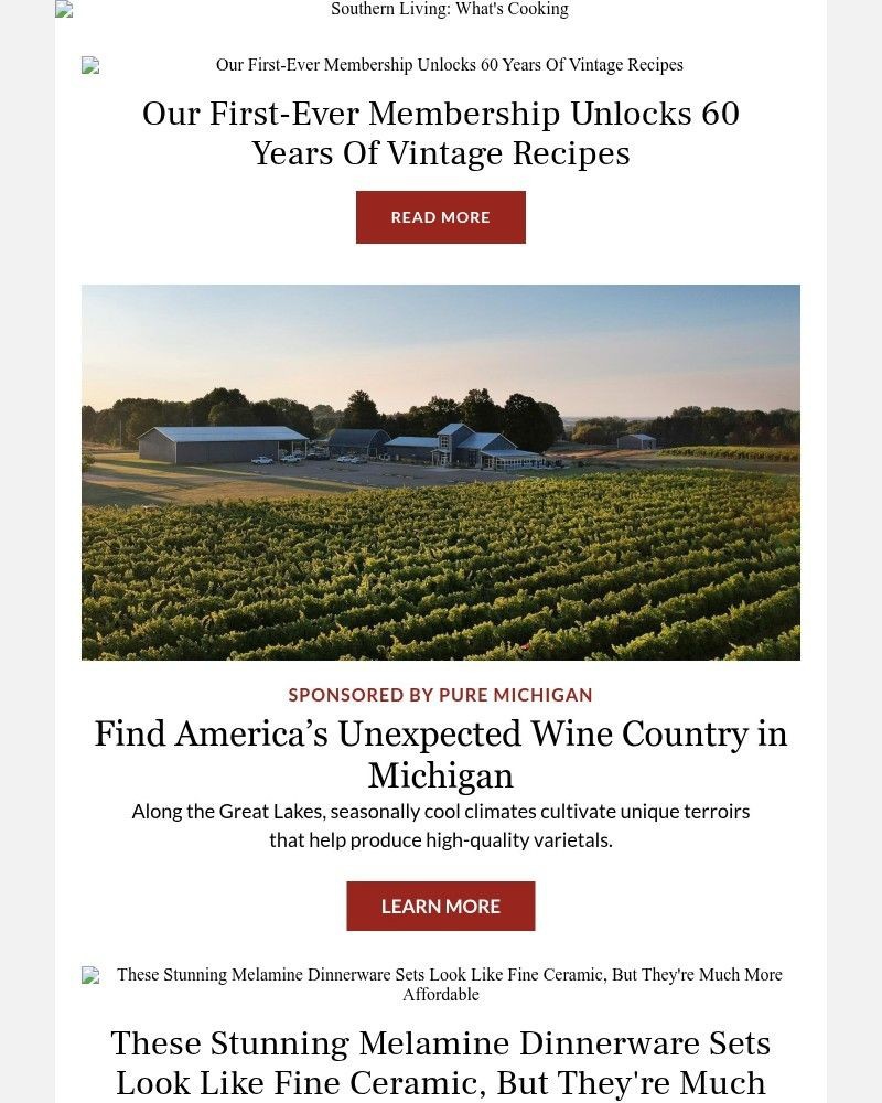 Screenshot of email sent to a Southern Living Newsletter subscriber