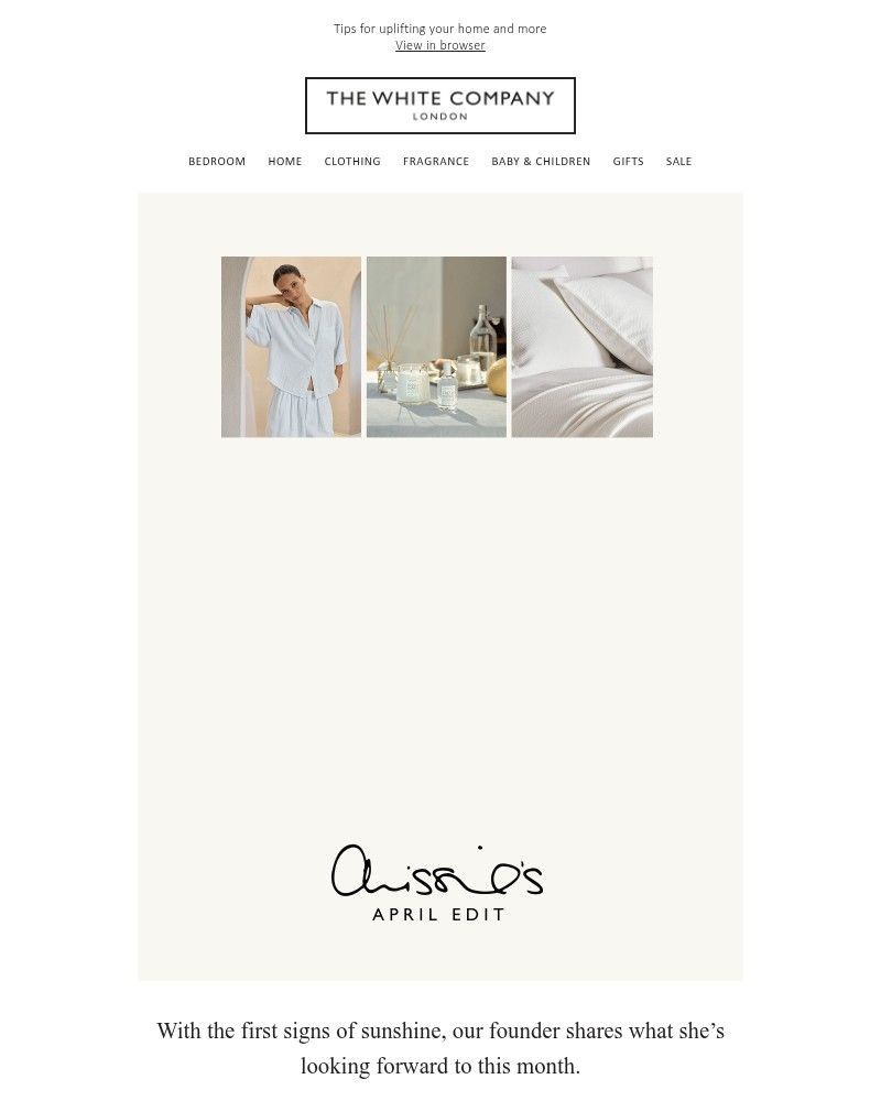 Screenshot of email sent to a The White Company Cart abandoner