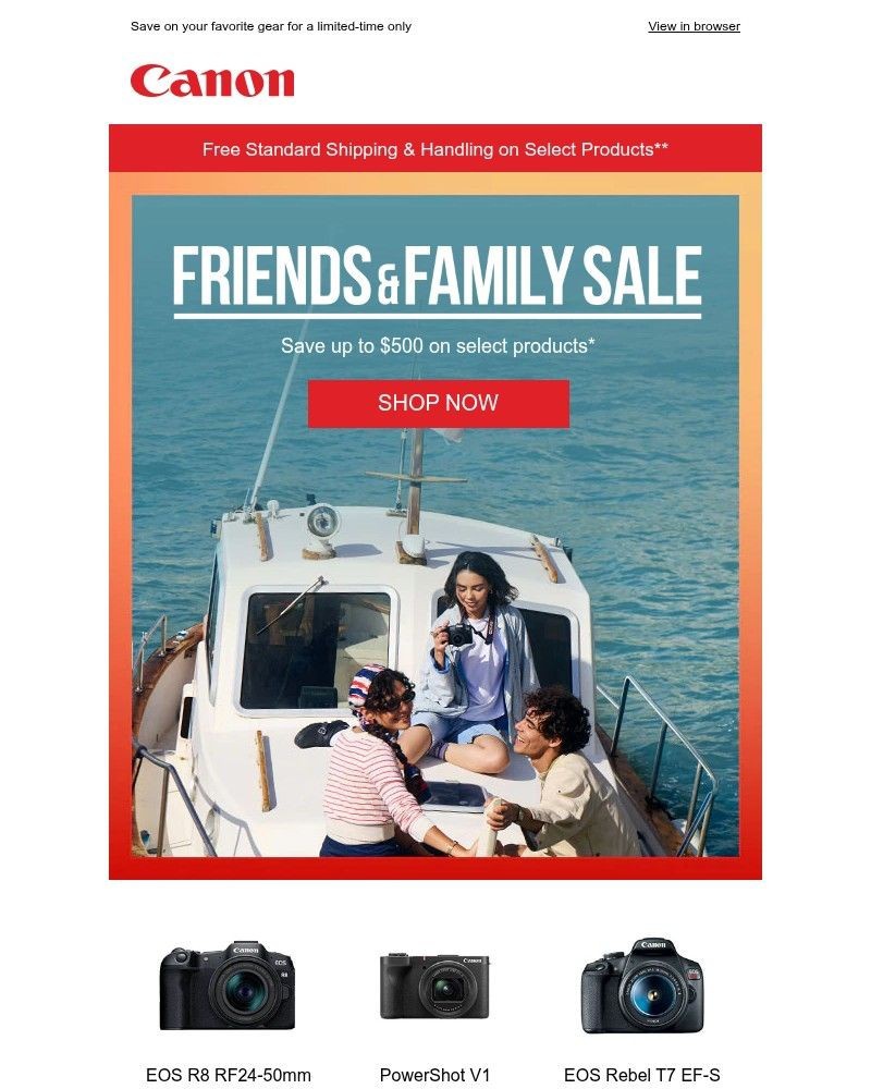 Screenshot of email sent to a Canon Newsletter subscriber