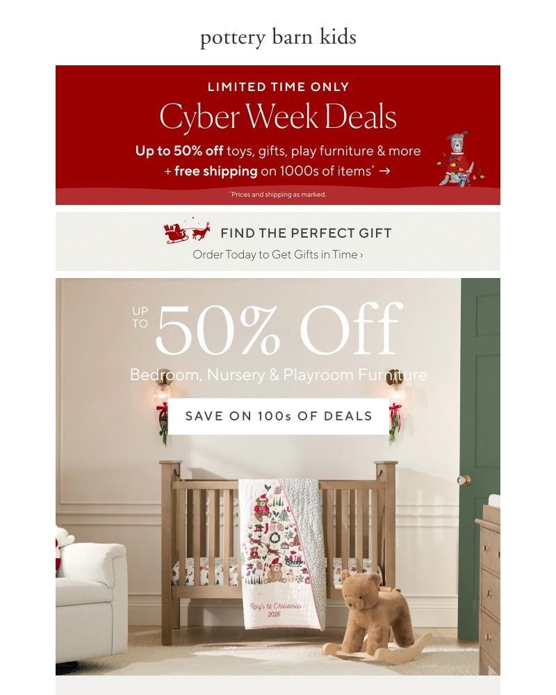 Screenshot of email sent to a Pottery Barn Newsletter subscriber