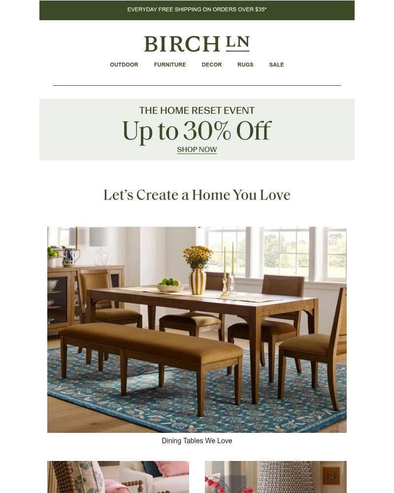 Screenshot of email sent to a Birch Lane Newsletter subscriber