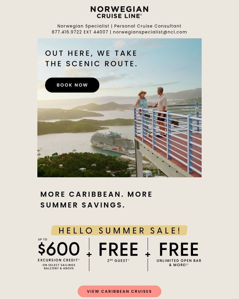 Screenshot of email sent to a Norwegian Cruise Line Newsletter subscriber