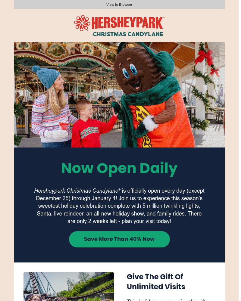 Screenshot of email sent to a Hershey Park Newsletter subscriber