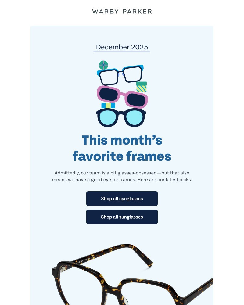 Screenshot of email sent to a Warby Parker Newsletter subscriber