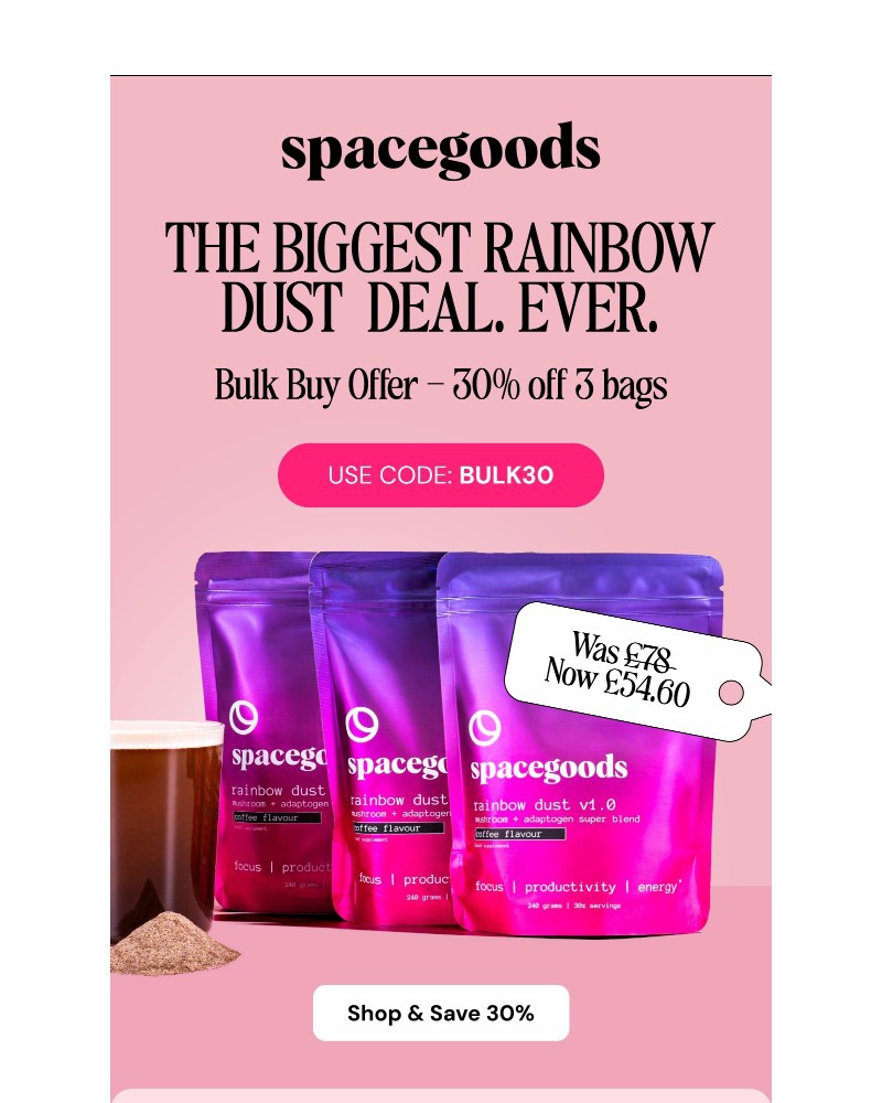 Screenshot of email sent to a Spacegoods Newsletter subscriber