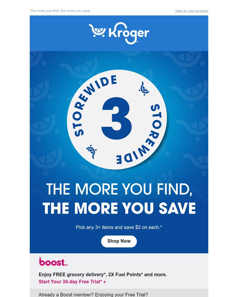 Screenshot of email sent to a Kroger Registered user