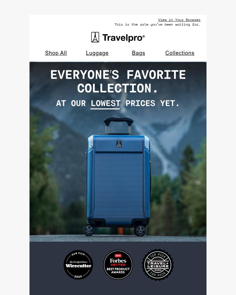 Screenshot of email sent to a Travelpro Newsletter subscriber