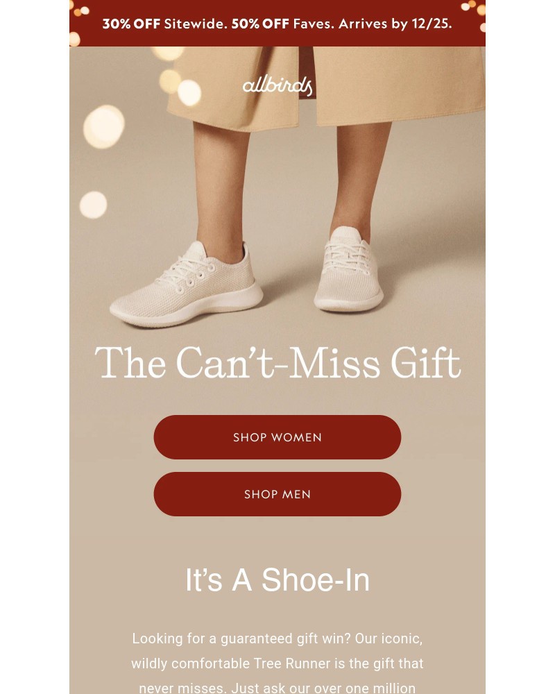 Screenshot of email sent to a Allbirds Newsletter subscriber