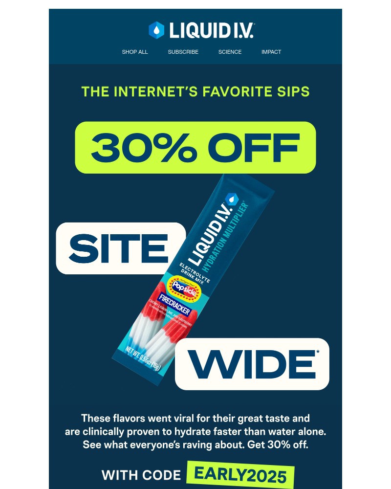 Screenshot of email sent to a Liquid I.V. Newsletter subscriber