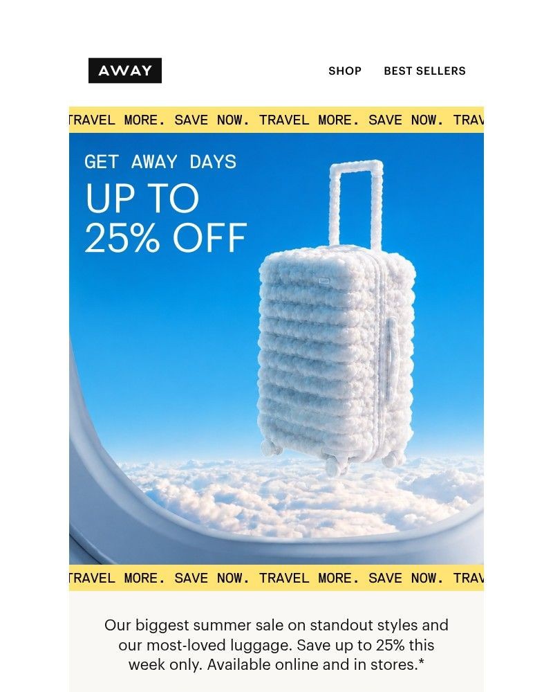Screenshot of email sent to a Away Newsletter subscriber