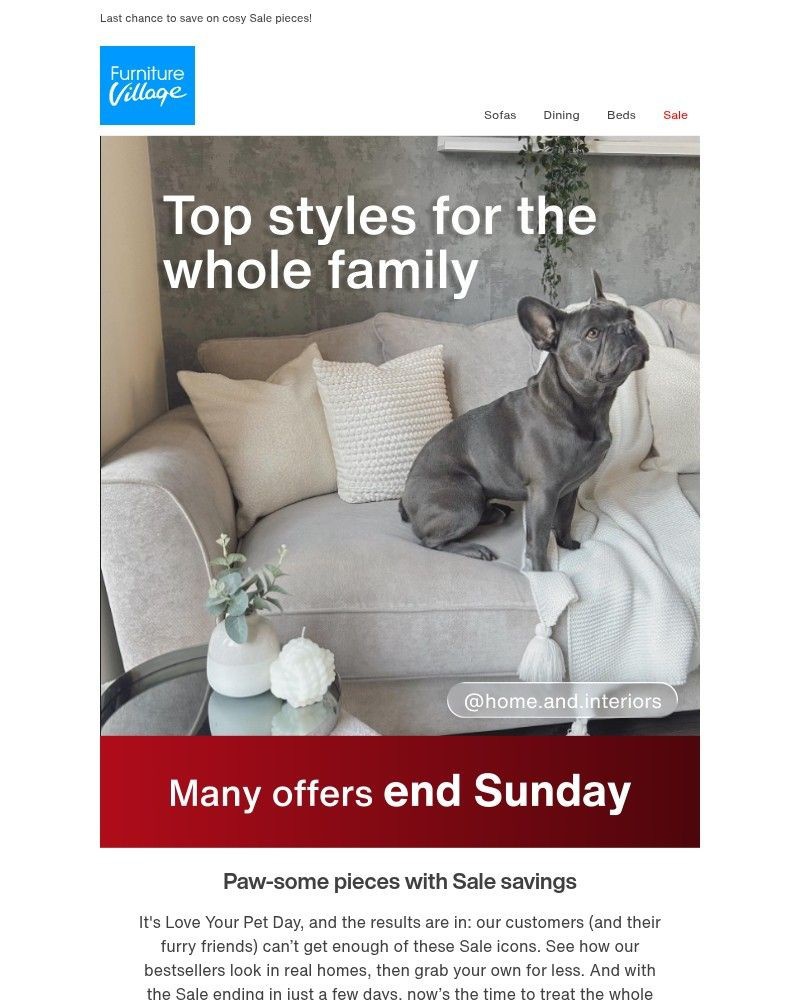 Screenshot of email sent to a Furniture Village Cart abandoner