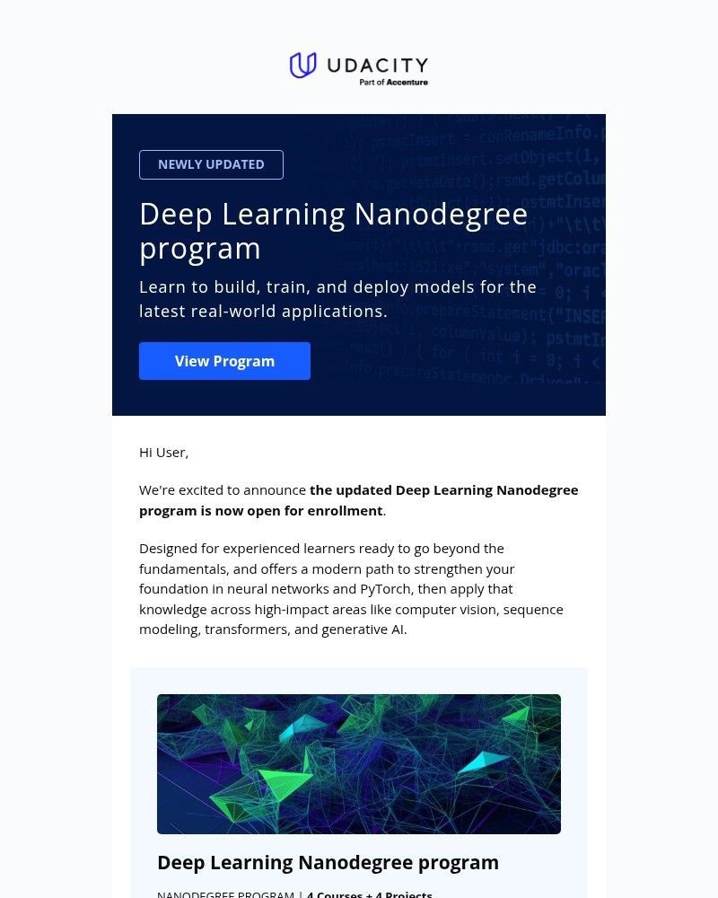 Screenshot of email sent to a Udacity Registered user