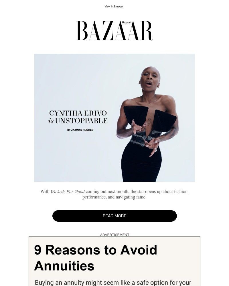Screenshot of email sent to a Harper’s Bazaar Newsletter subscriber