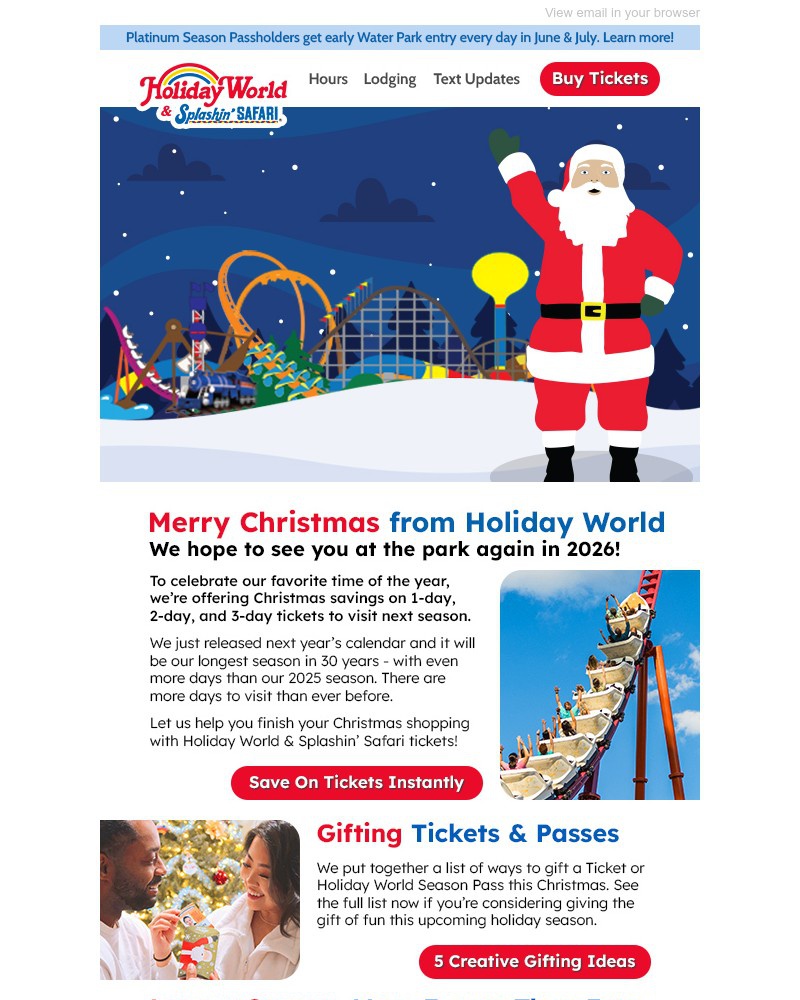 Screenshot of email sent to a Holiday World Newsletter subscriber
