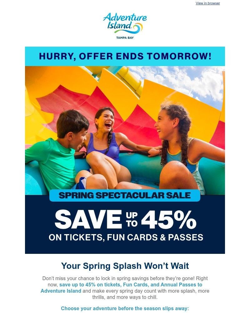 Screenshot of email sent to a Busch Gardens Newsletter subscriber
