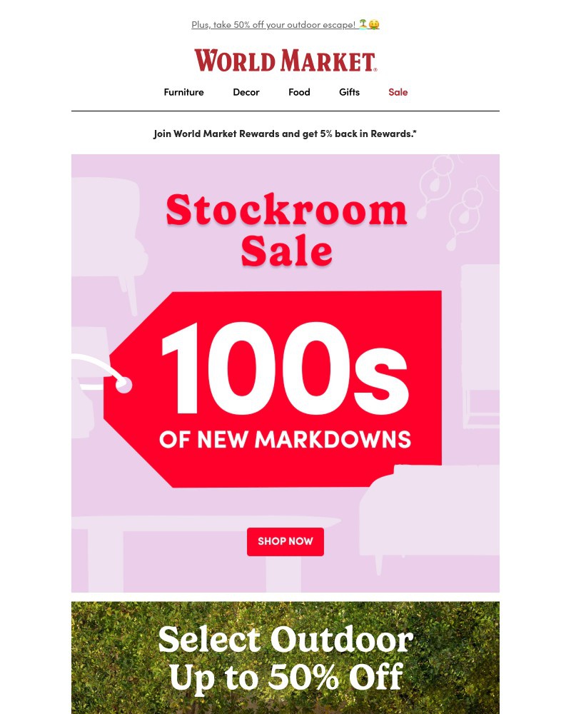 Screenshot of email sent to a World Market Cart abandoner