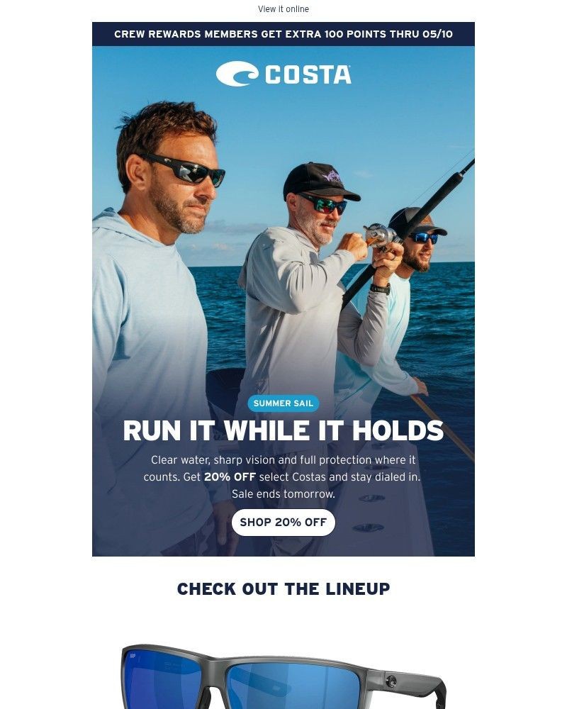 Screenshot of email sent to a Costa del Mar Newsletter subscriber