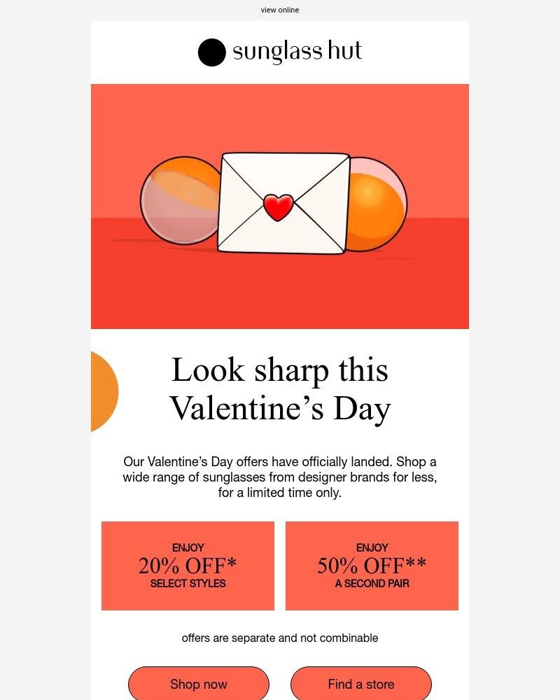 Screenshot of email sent to a Sunglass Hut Newsletter subscriber