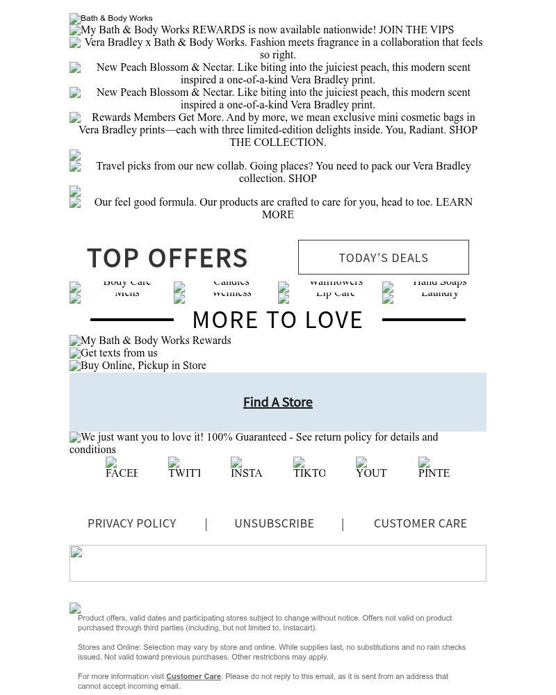Screenshot of email sent to a Bath & Body Works Newsletter subscriber