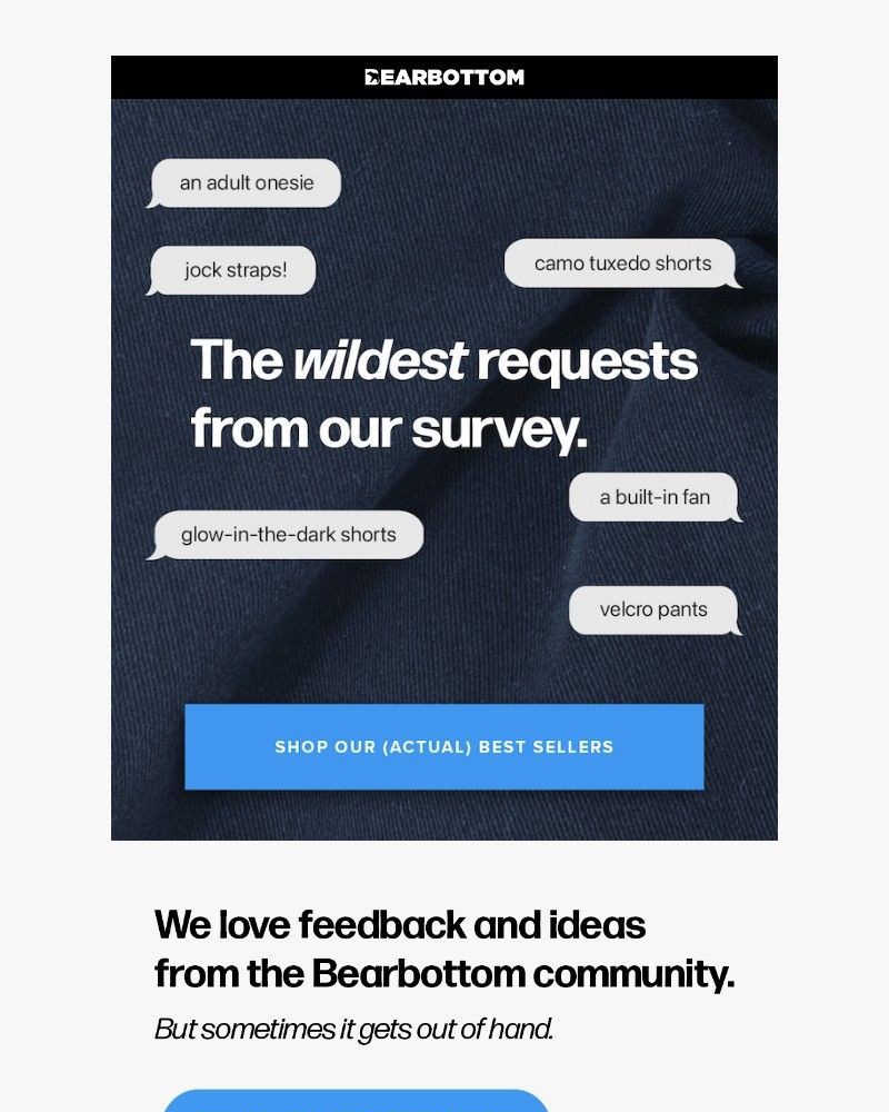 Screenshot of email sent to a Bearbottom Clothing Newsletter subscriber