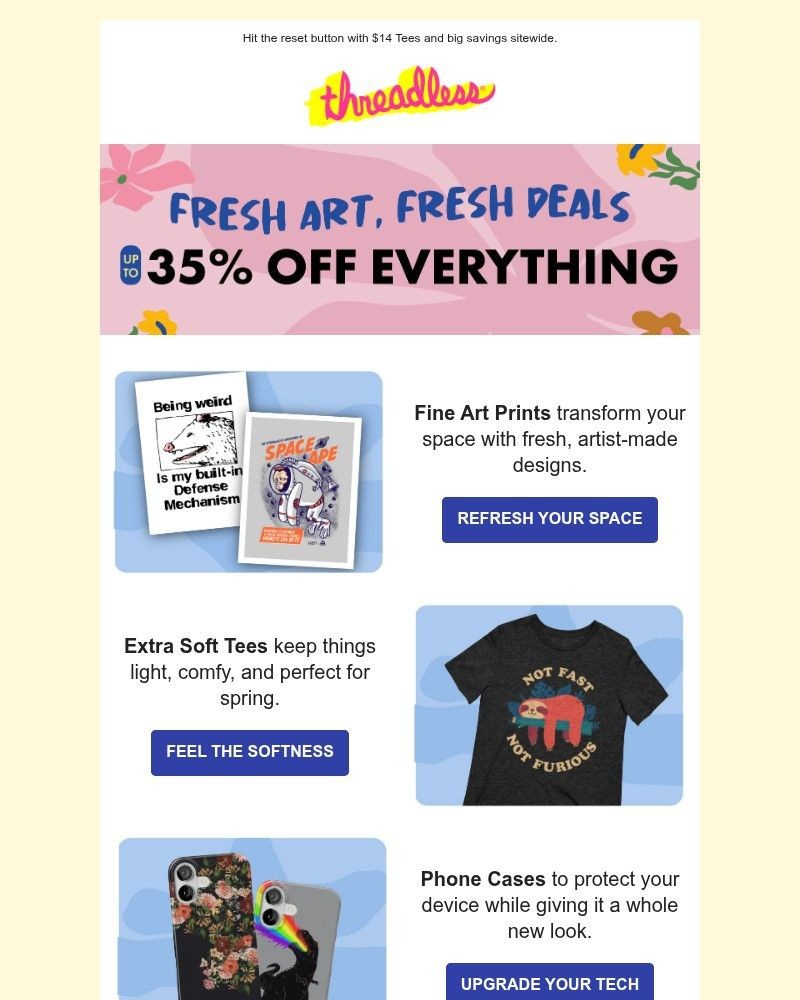 Screenshot of email sent to a Threadless Newsletter subscriber