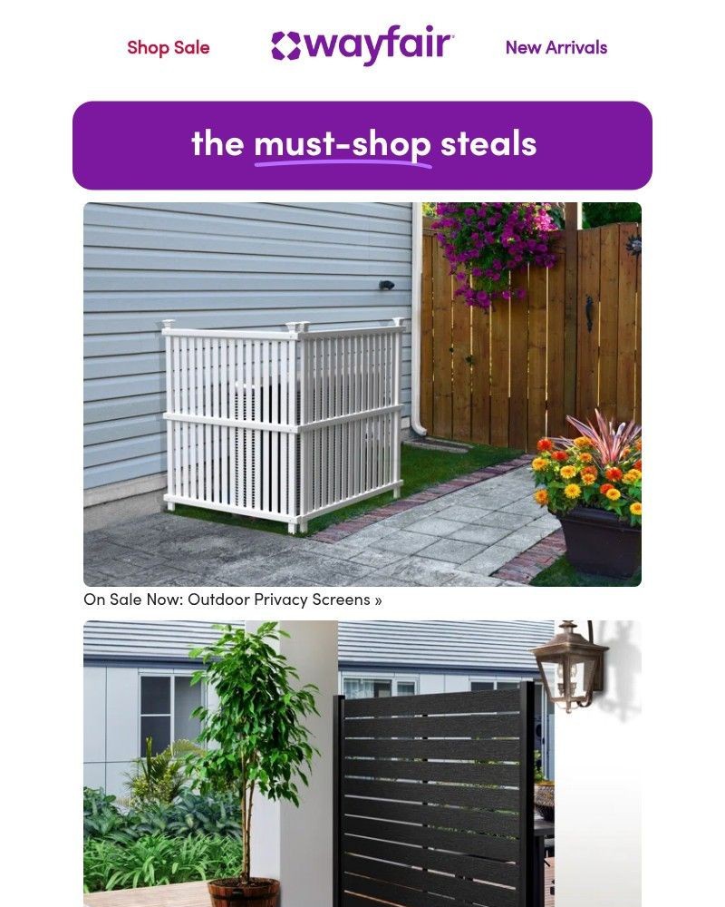 Screenshot of email sent to a Wayfair Newsletter subscriber