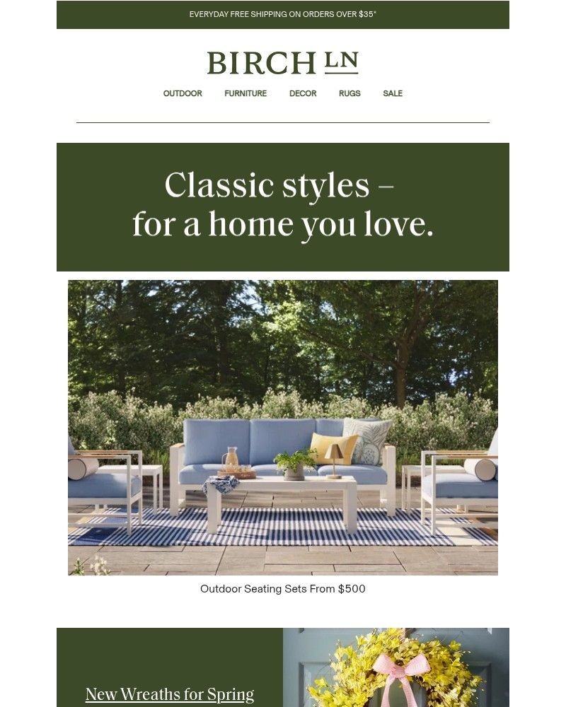 Screenshot of email sent to a Birch Lane Newsletter subscriber