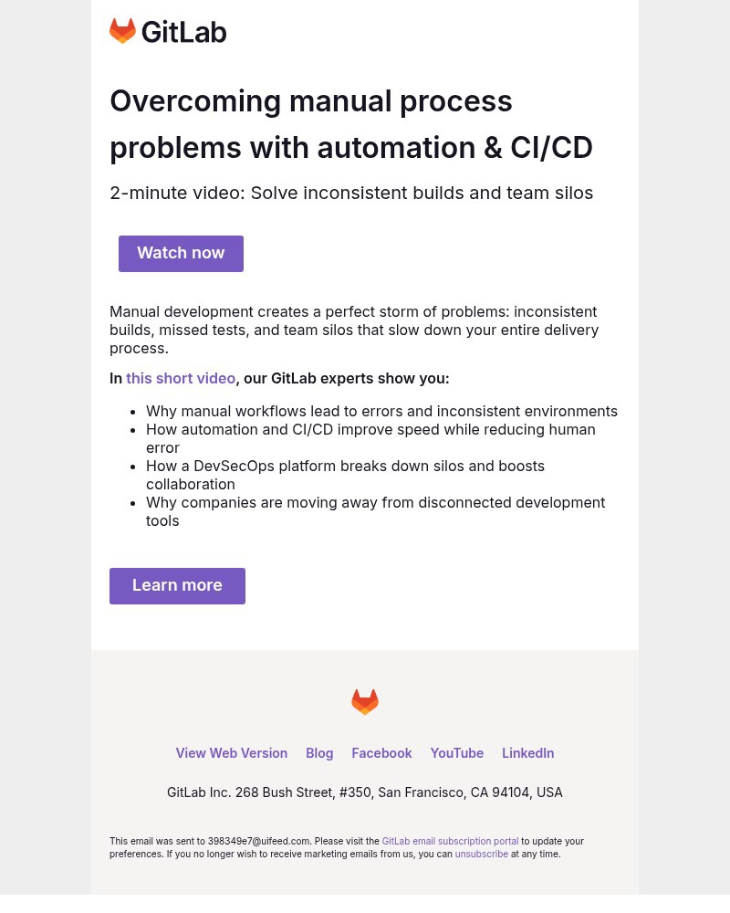 Screenshot of email sent to a GitLab Newsletter subscriber