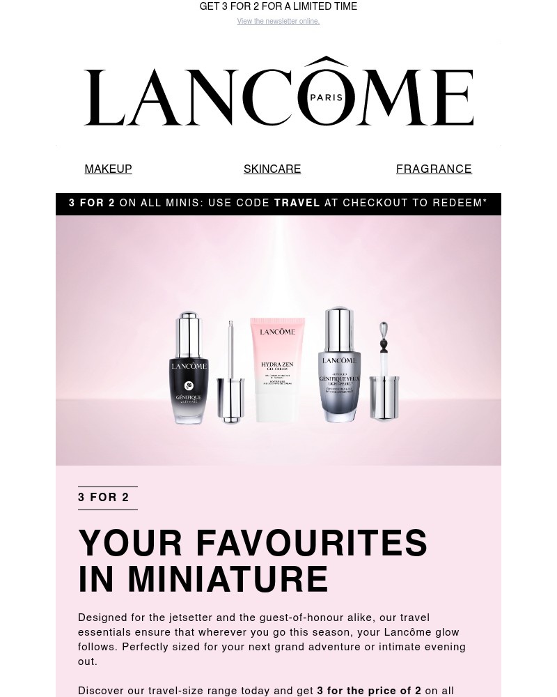 Screenshot of email sent to a Lancôme Newsletter subscriber