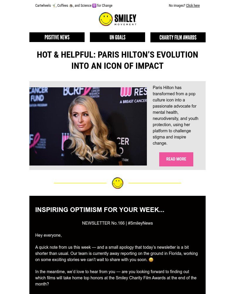 Screenshot of email sent to a Smiley Movement Newsletter subscriber