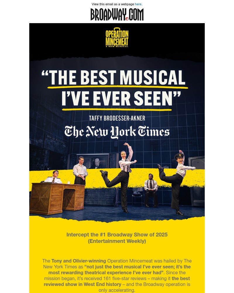 Screenshot of email sent to a Broadway NYC Newsletter subscriber