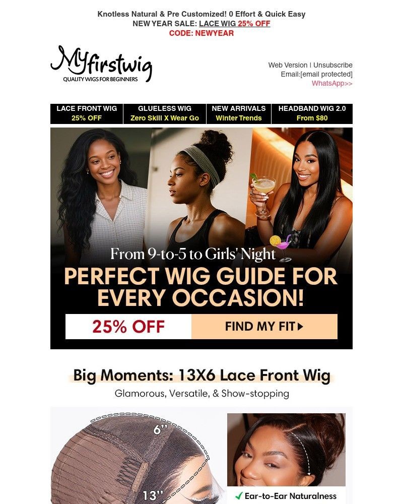 Screenshot of email sent to a My First Wig Newsletter subscriber