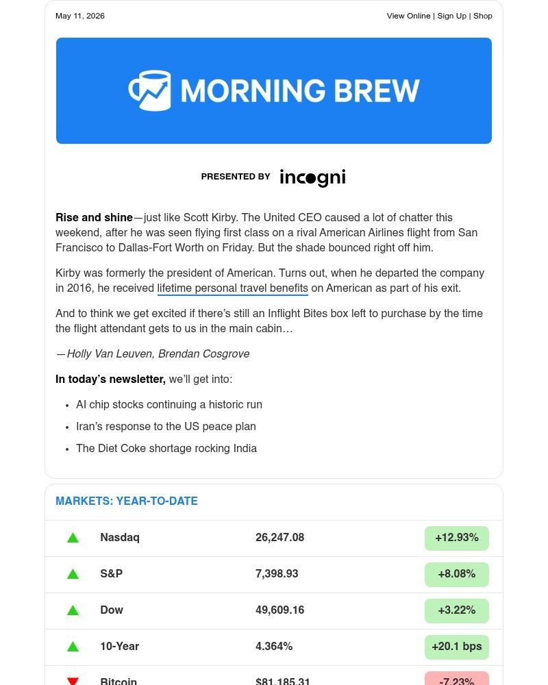 Screenshot of email sent to a Morning Brew Newsletter subscriber