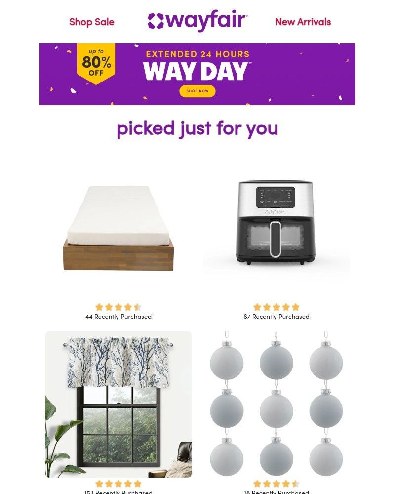 Screenshot of email sent to a Wayfair Newsletter subscriber