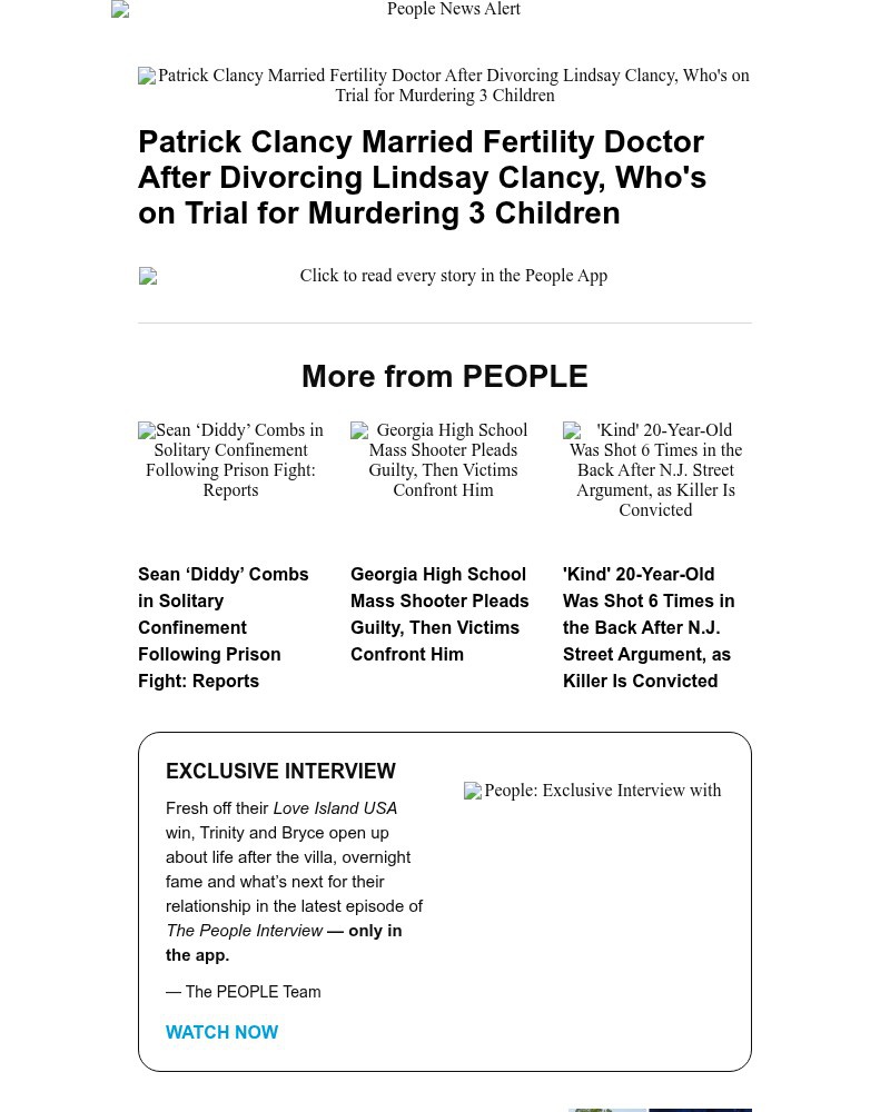 Screenshot of email sent to a People Newsletter subscriber