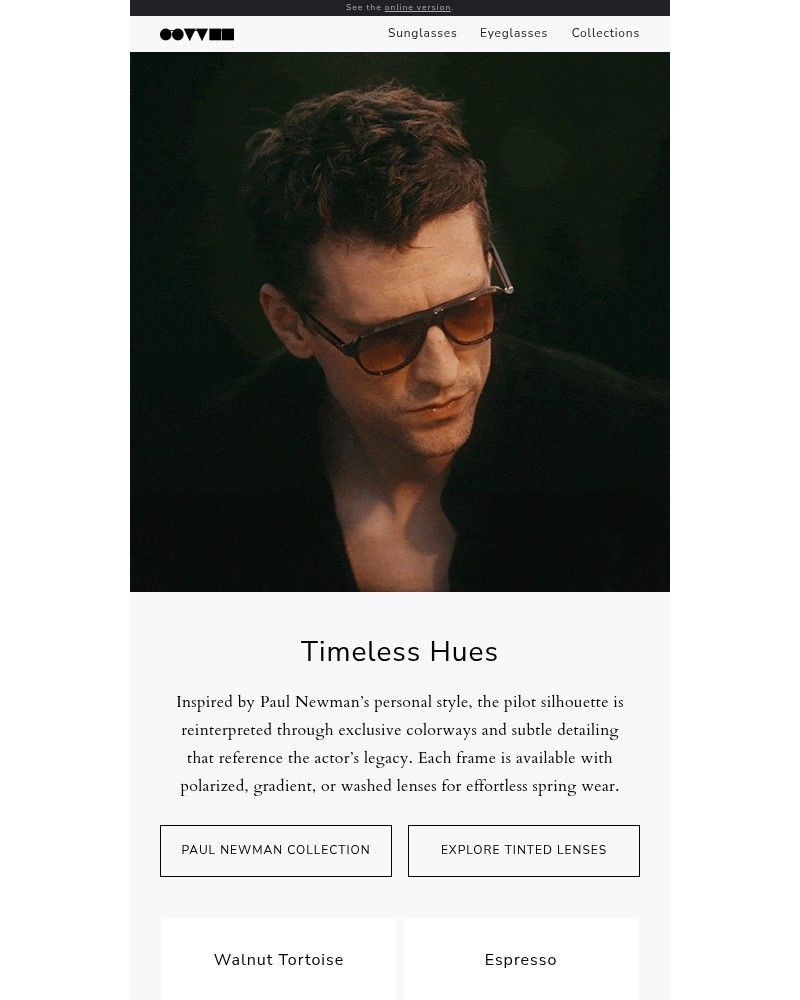 Screenshot of email sent to a Oliver Peoples Newsletter subscriber