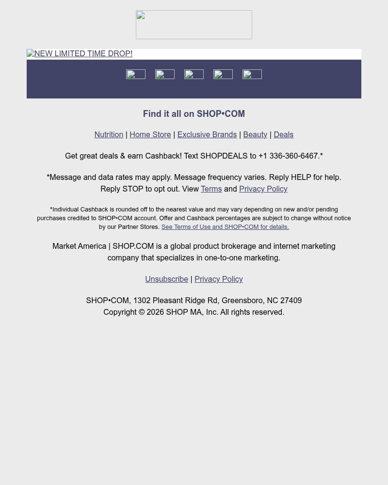 Screenshot of email sent to a Shop.com Newsletter subscriber