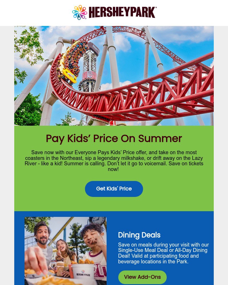 Screenshot of email sent to a Hershey Park Newsletter subscriber
