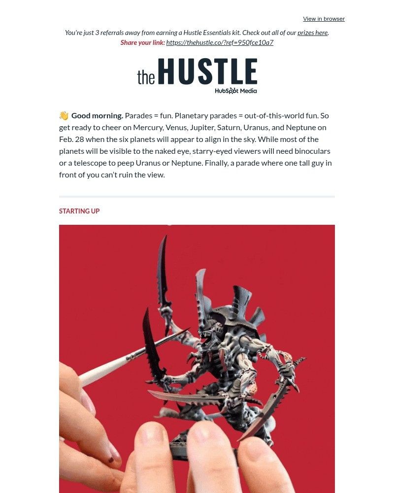Screenshot of email sent to a The Hustle Newsletter subscriber