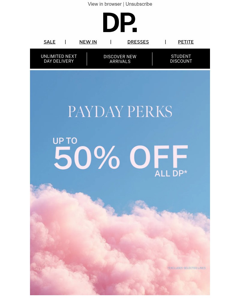 Screenshot of email sent to a Dorothy Perkins Newsletter subscriber