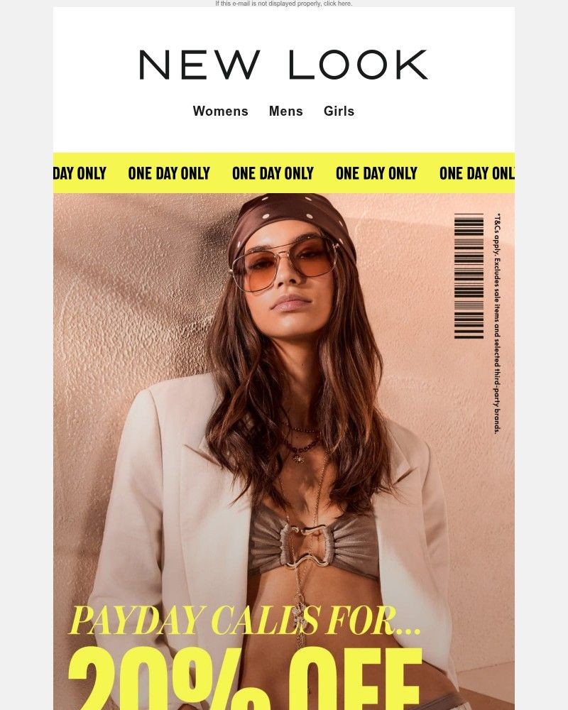 Screenshot of email sent to a New Look Newsletter subscriber