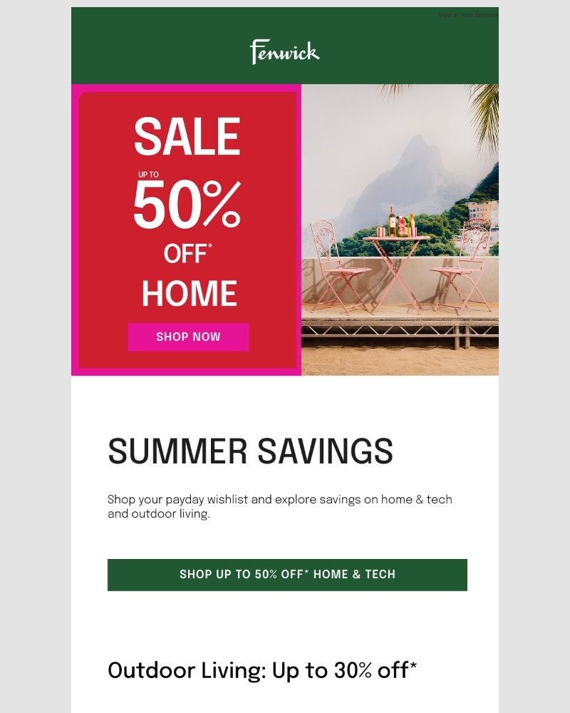Screenshot of email sent to a Fenwick Newsletter subscriber