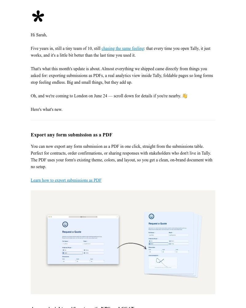 Screenshot of email sent to a Tally Registered user