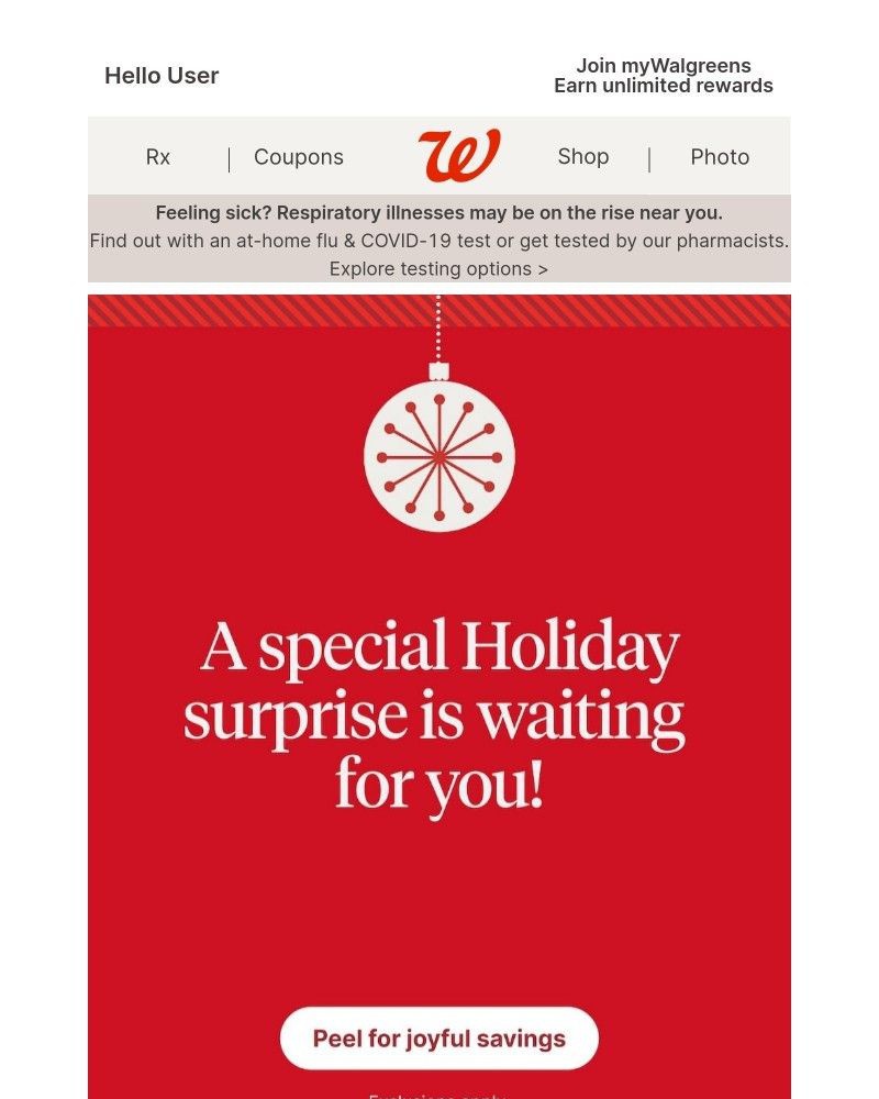 Screenshot of email sent to a Walgreens Registered user