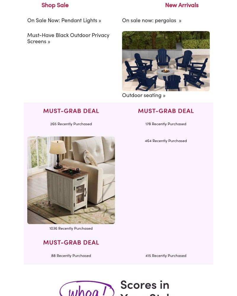 Screenshot of email sent to a Wayfair Newsletter subscriber