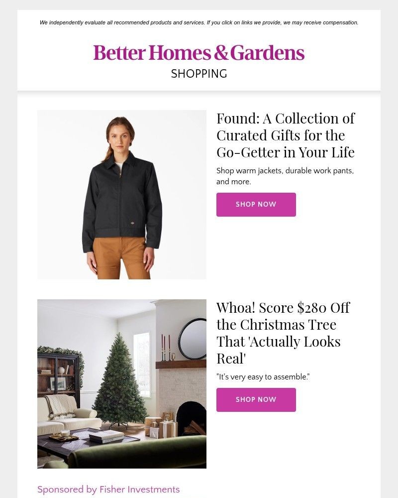 Screenshot of email sent to a Better Homes and Gardens Newsletter subscriber